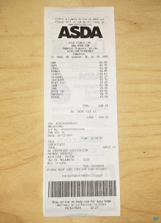 Download Asda store payment receipt Photoshop template